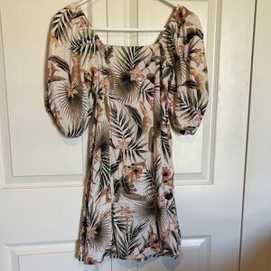 Billabong tropical print mini dress puff sleeve smock spring summer beachy